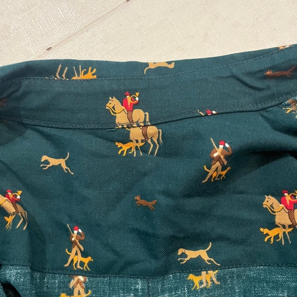 Vintage horse and hound equestrian Patterned green button down Shirt. Classic! - Picture 2 of 9